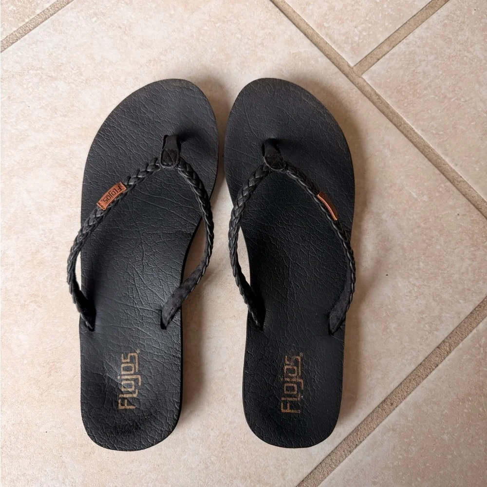 Flojos Black Braided Strap Flip Flops